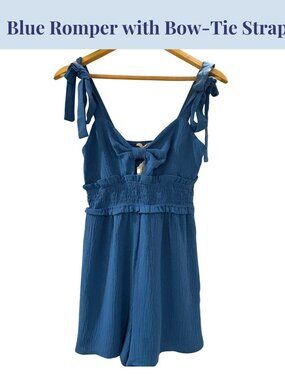 Blue Sleeveless Romper with Bow-Tie Straps, New with Tags, size S